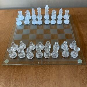 Vintage Glass Chess Set with Clear and Frosted Pieces
